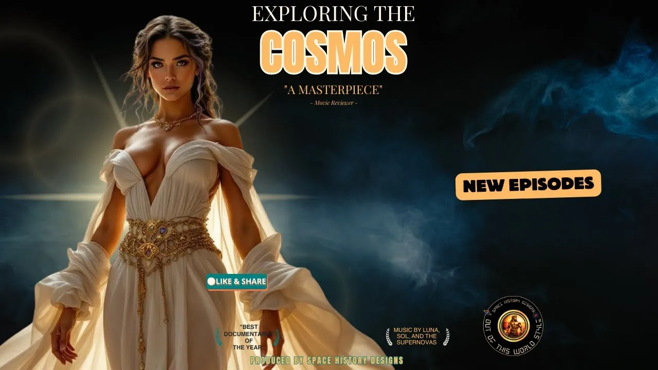 Exploring the Cosmos title art, produced by Space History Designs